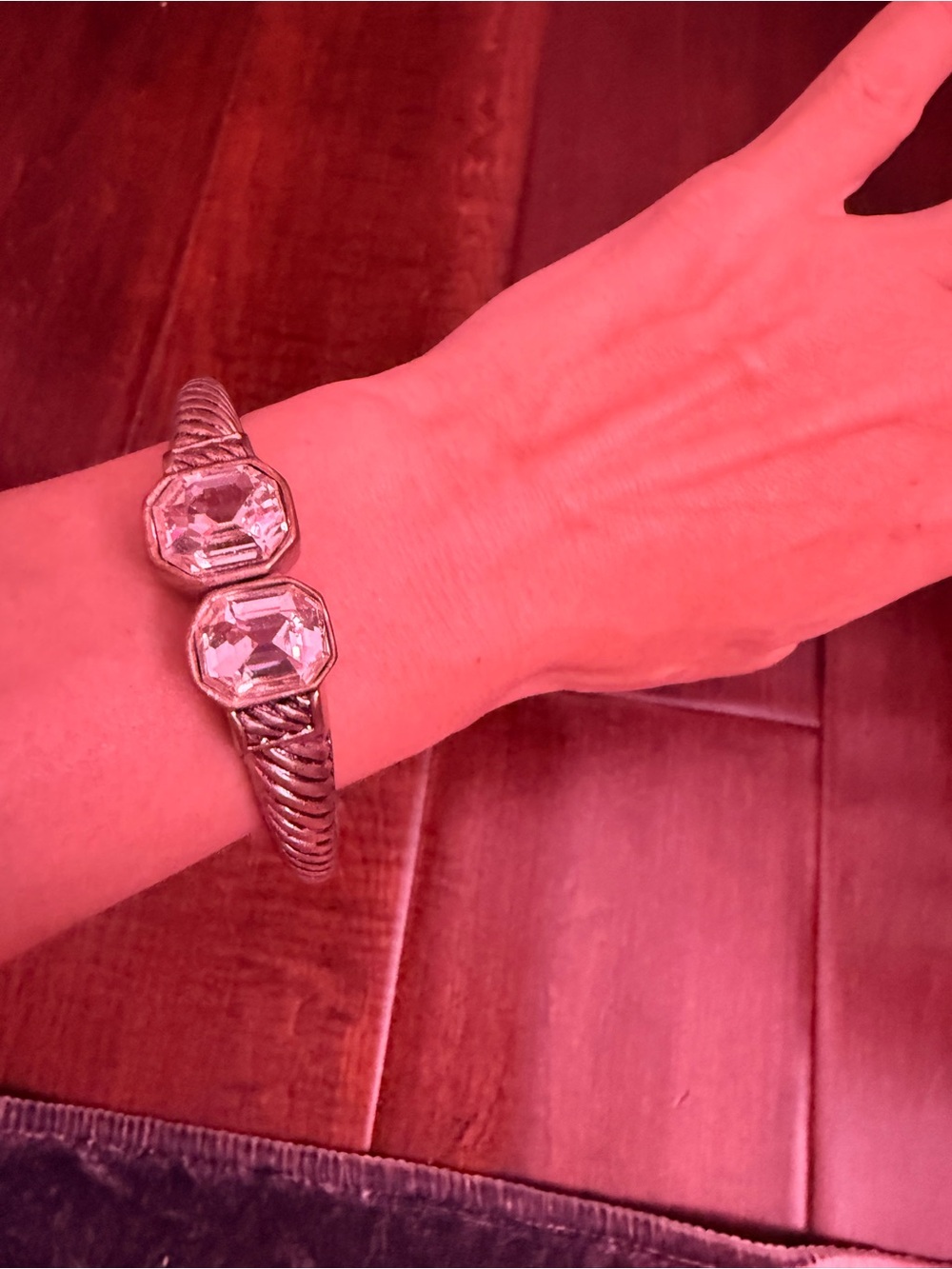Vintage Style Two-Stone Cable Bangle – Bezel Set Octagonal Clear Stones